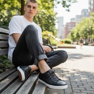 Frye Black Chambers Cap Toe Snakeskin Leather Sneakers Shoes size 13